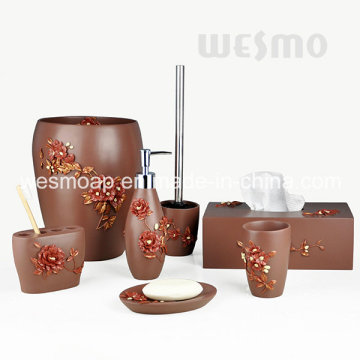 Floral Style Polyresin Bathroom Accessories Set (WBP0240A)